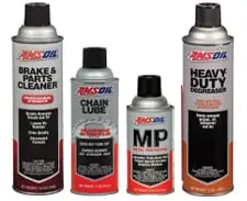 AMSOIL brake cleaner, chain lube and degreaser cans